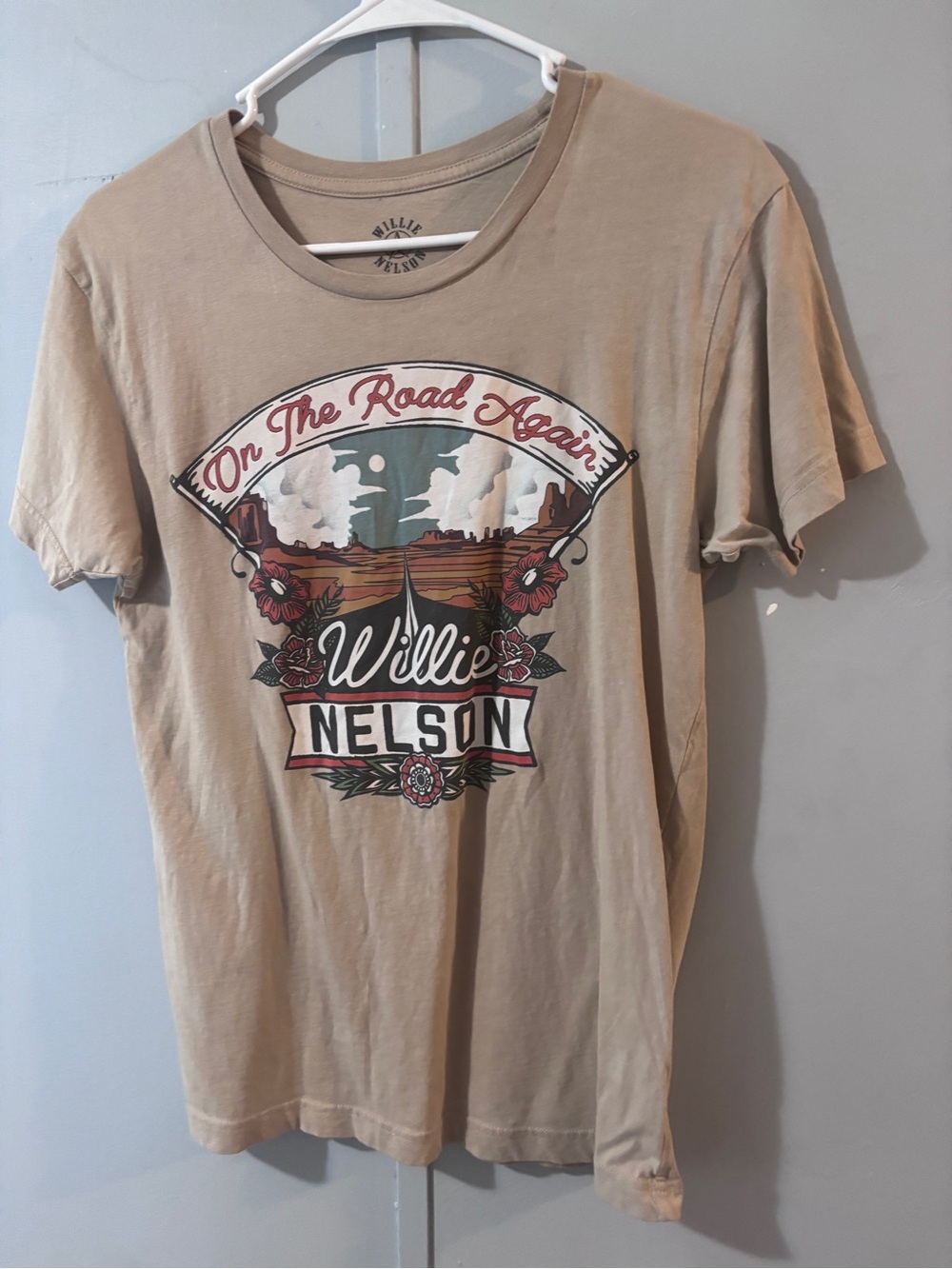 Willie Nelson Beige 'On The Road Again' Graphic Short Sleeve Tee - Picture 4 of 6